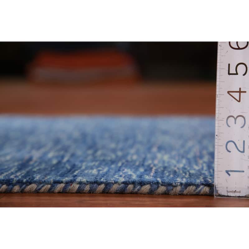 Hand Knotted Oriental 100% Wool Carpet Tribal Tribal Navy Blue & Blues Gabbeh Runner Rug - 9' 10'' X 2' 7''