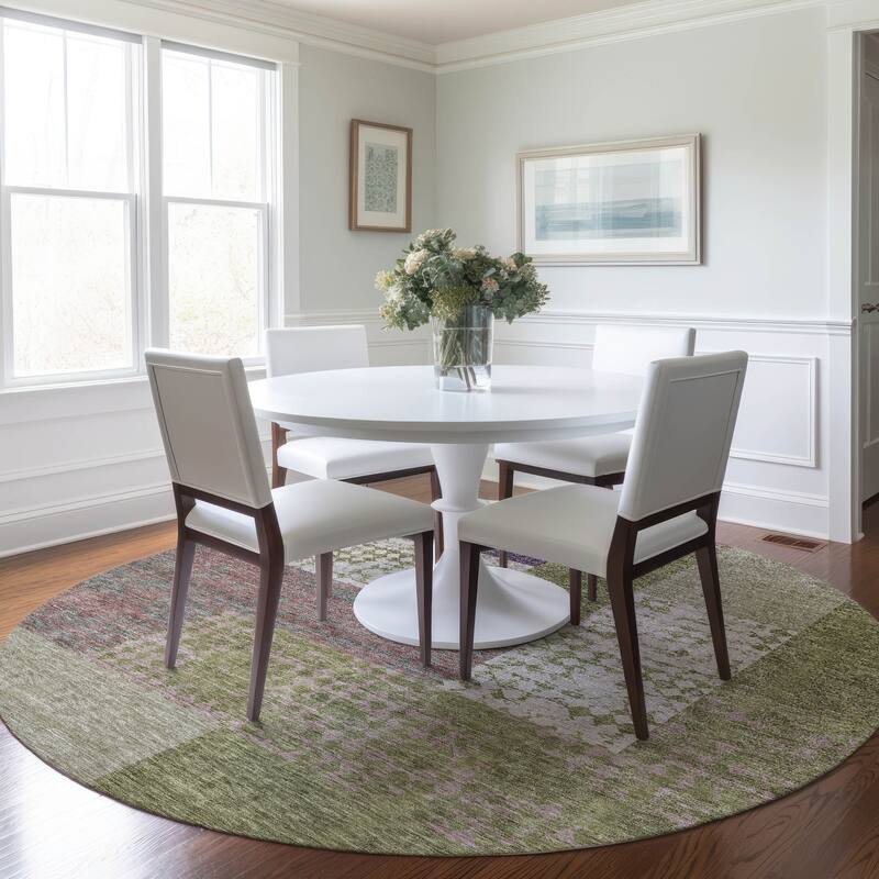 Machine Washable Indoor/ Outdoor Modern Blocks Chantille Rug