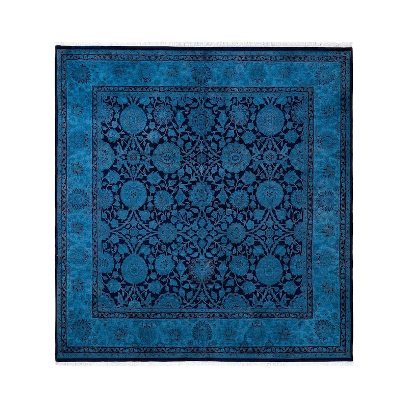 Overton Hand Knotted Wool Vintage Inspired Modern Contemporary Overdyed Navy Square Area Rug - 6' 1" x 6' 3"