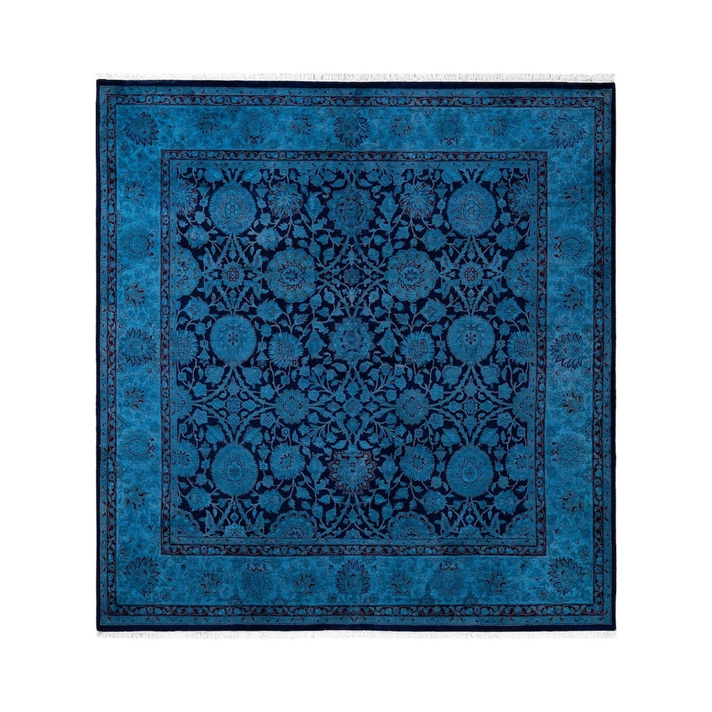 Overton Hand Knotted Wool Vintage Inspired Modern Contemporary Overdyed Navy Square Area Rug - 6' 1" x 6' 3"