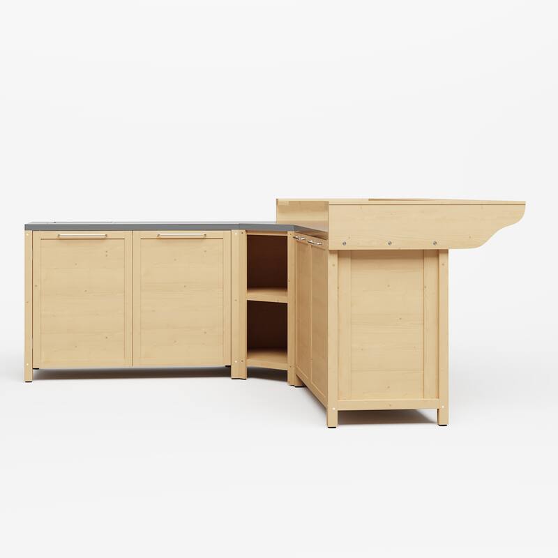 Modular Outdoor Kitchen Island Set, 100% Solid Wood BBQ Cabinet , Patio Kitchen Bar Table