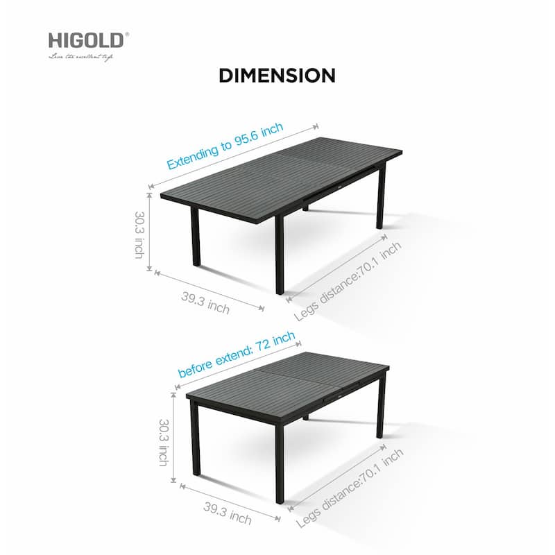 HIGOLD Heck Aluminum 1-Piece Extendable Patio Dining Table, Outdoor Furniture for 8