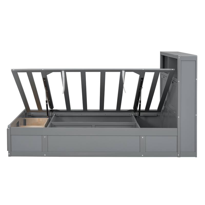 Full Size Wooden Bed with LED Headboard, Charging Station, 2 Drawers