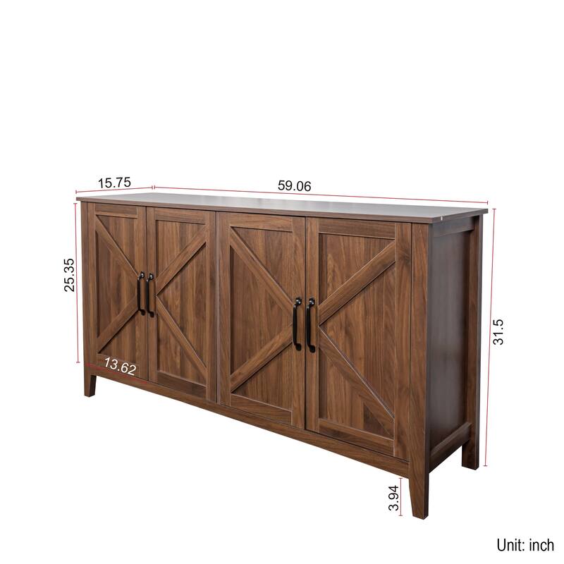 59" Sideboard Buffet Cabinet with Storage, Freestanding Wood Coffee Bar Cabinet with 4 Doors for Kitchen, Hallway