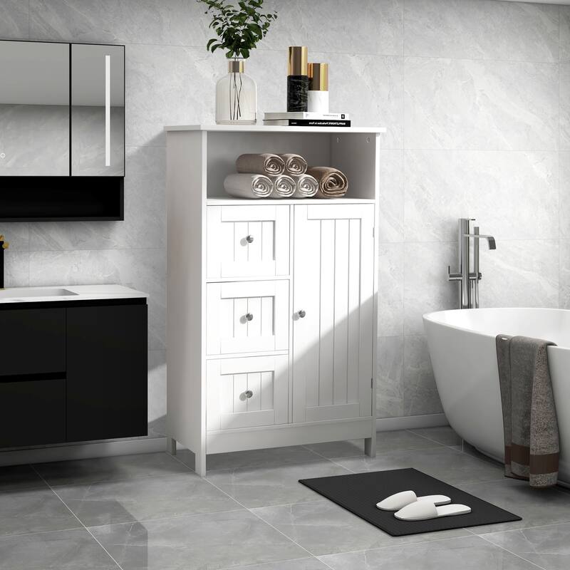 23.6"W White Bathroom Freestanding Storage Cabinet Wood Linen Cabinet