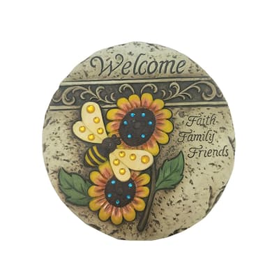 9.5" Cement Sunflower Welcome Stepping Stone