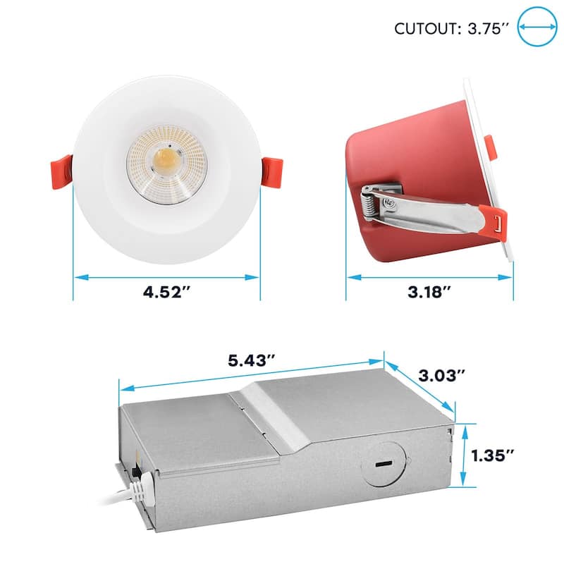 Luxrite 6-Pack 4 in. LED Recessed Light J-Box 5CCT 15W 1000LM 38° IC Rated ETL Listed - Smooth Trim