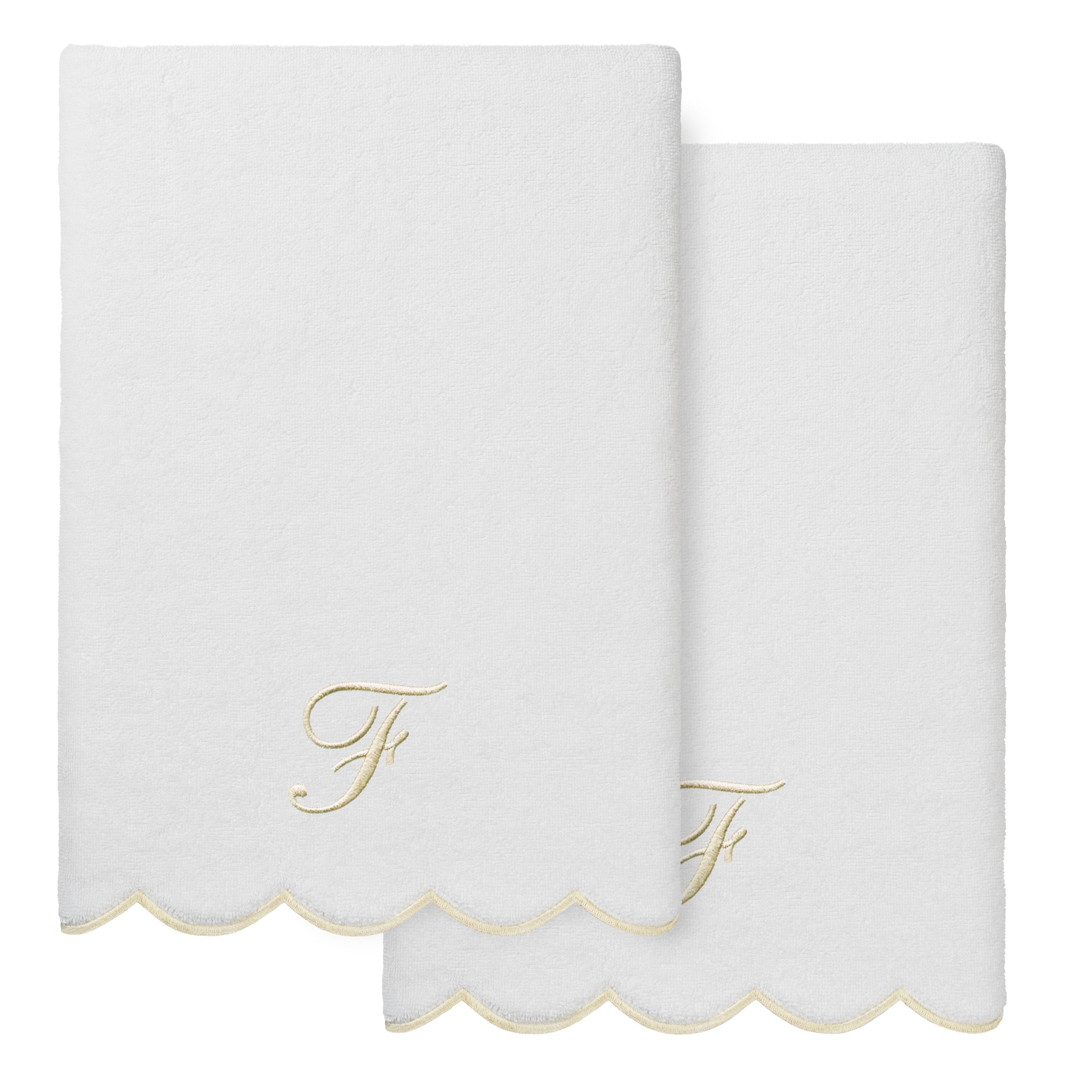 Authentic Hotel and Spa 100% Turkish Cotton Beige ADORNIA Scallop Personalized 2 Piece Bath Towel Set - 2 Bath Towels