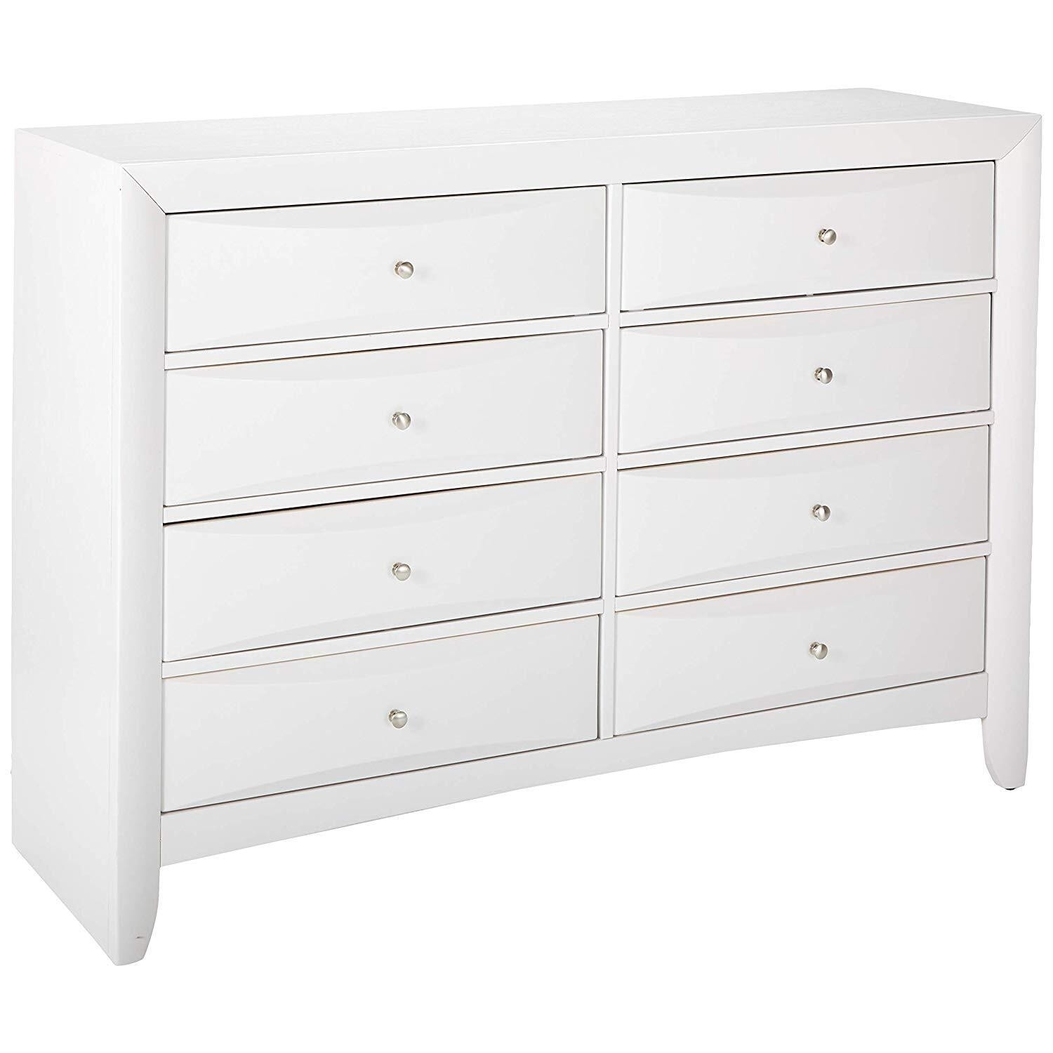 Classic Dresser Eight Drawer - Bedroom Storage Organizer - White Finish - 59 Inch Wide
