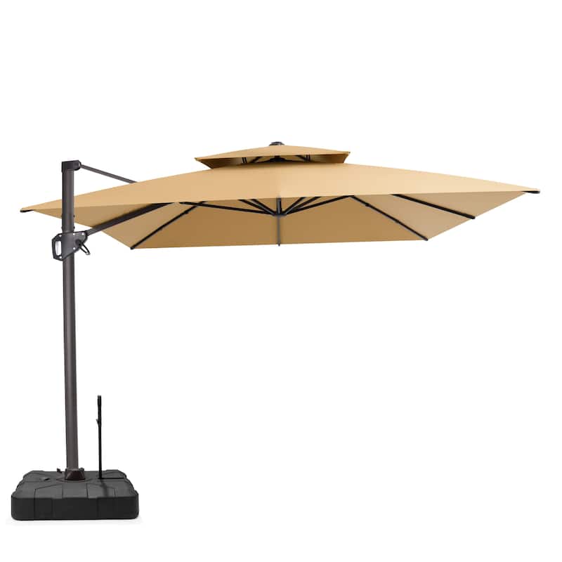 VredHom Patio Outdoor 9 x 11 FT Double Top Cantilever-Offset Umbrella with Rod Wheel Base - Tan