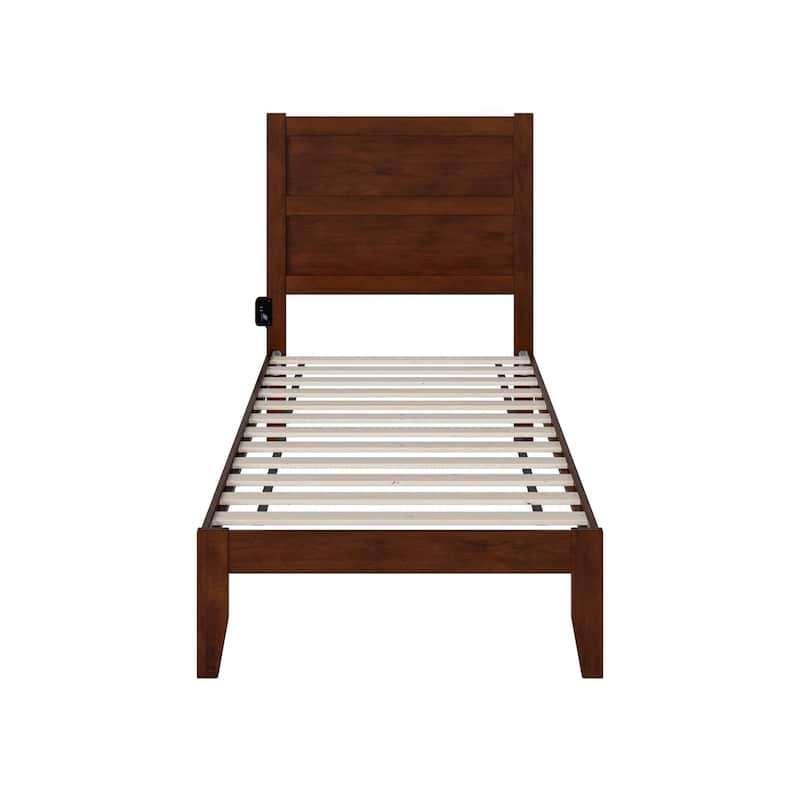 Twin Bed Platform Wood Frame - Modern Luxury Bed Walnut Finish