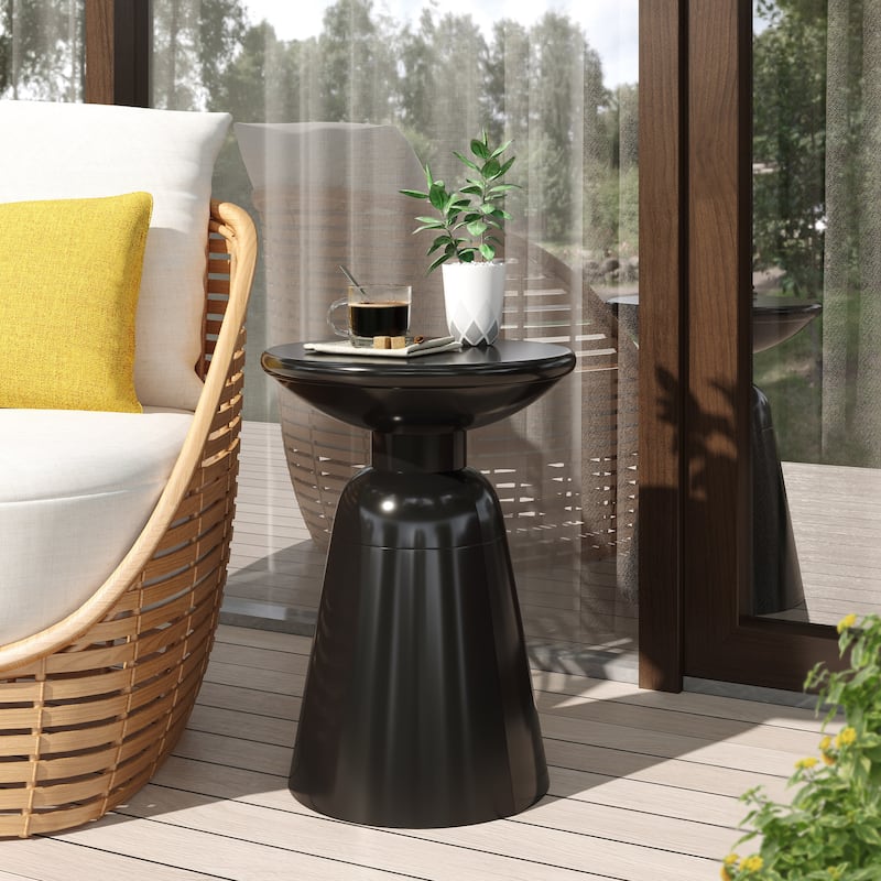 Outdoor Side Table,Cement End Tables for Patio,Garden Small Accent Decorative Stool,Table Indoor - Black