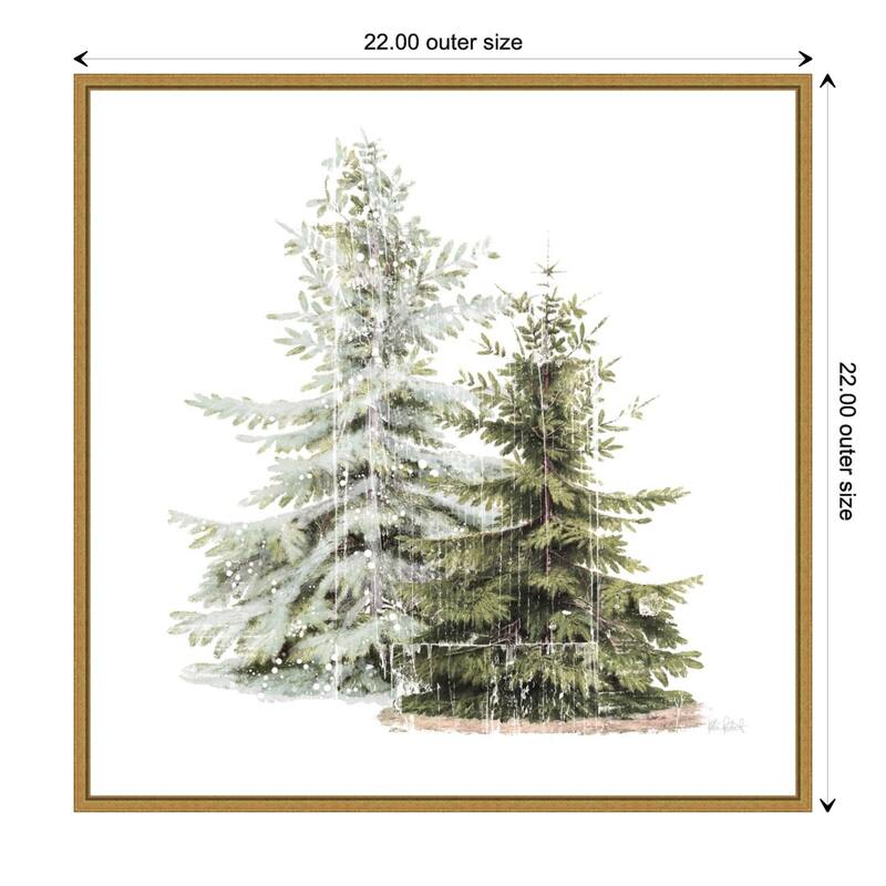 Vintage Wooded Holiday Trees in Snow by Katie Pertiet Framed Canvas Wall Art