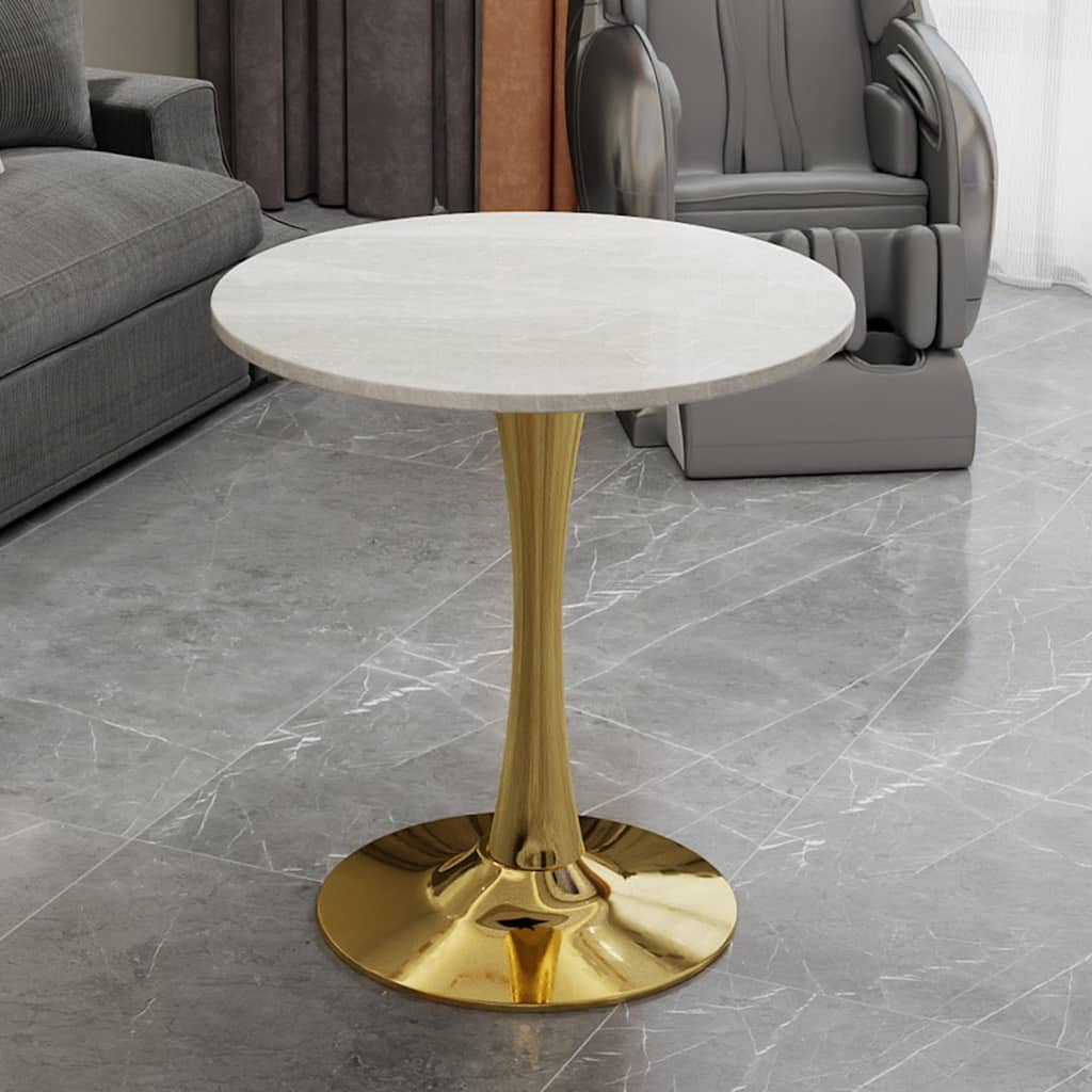 27.6" Mid-Century Modern Style Dining Table, Accommodates 2-4 People, Featuring A Round White-Veined Marble Tabletop