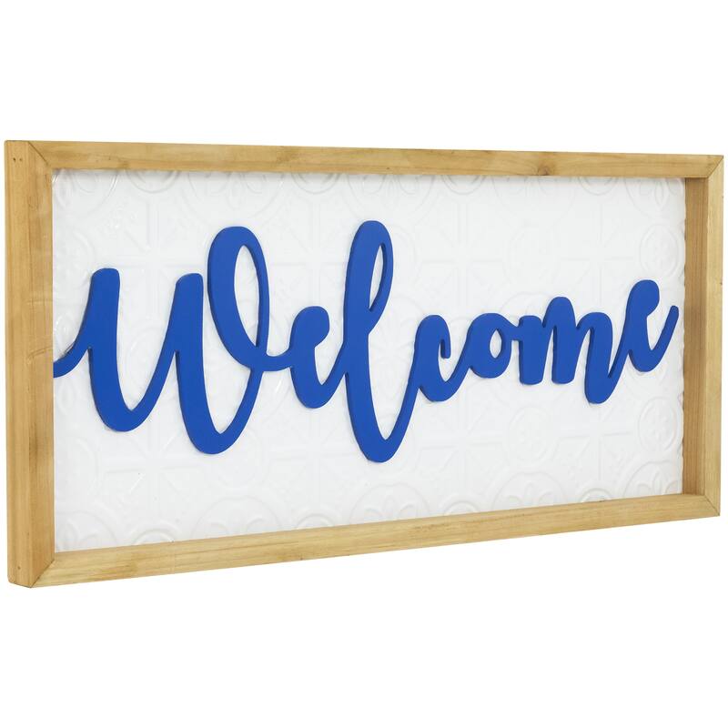 Welcome Framed Wall Sign - 20" - White and Blue