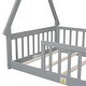 preview thumbnail 9 of 8, Grey Twin Size Pine Wood Tent-shaped Floor Teepee Bed with Guardrails