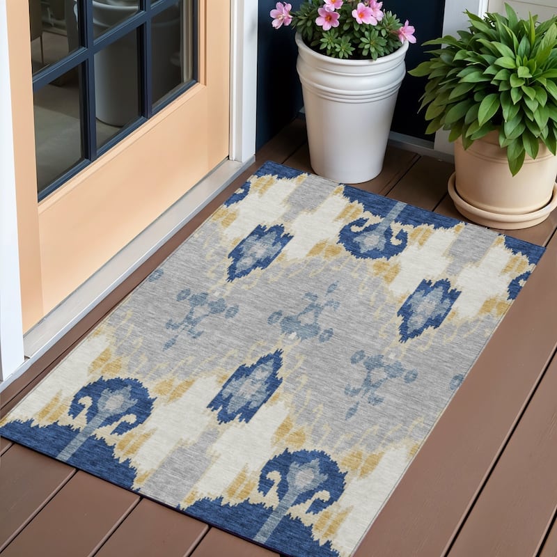 HomeRoots Ikat Transitional Rectangle Outdoor Rug - 3' x 5'