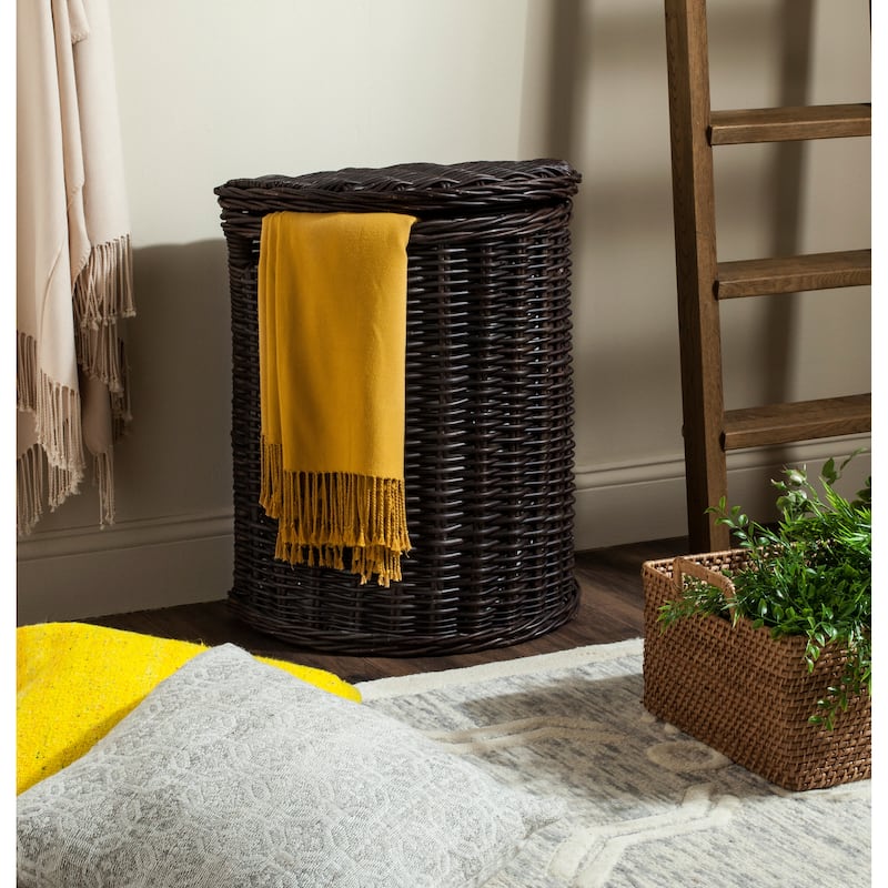SAFAVIEH Donatienne Natural Rattan Brown Storage Hamper with Liners - 20.5" x 15.7" x 24" - 21Wx16Dx24H
