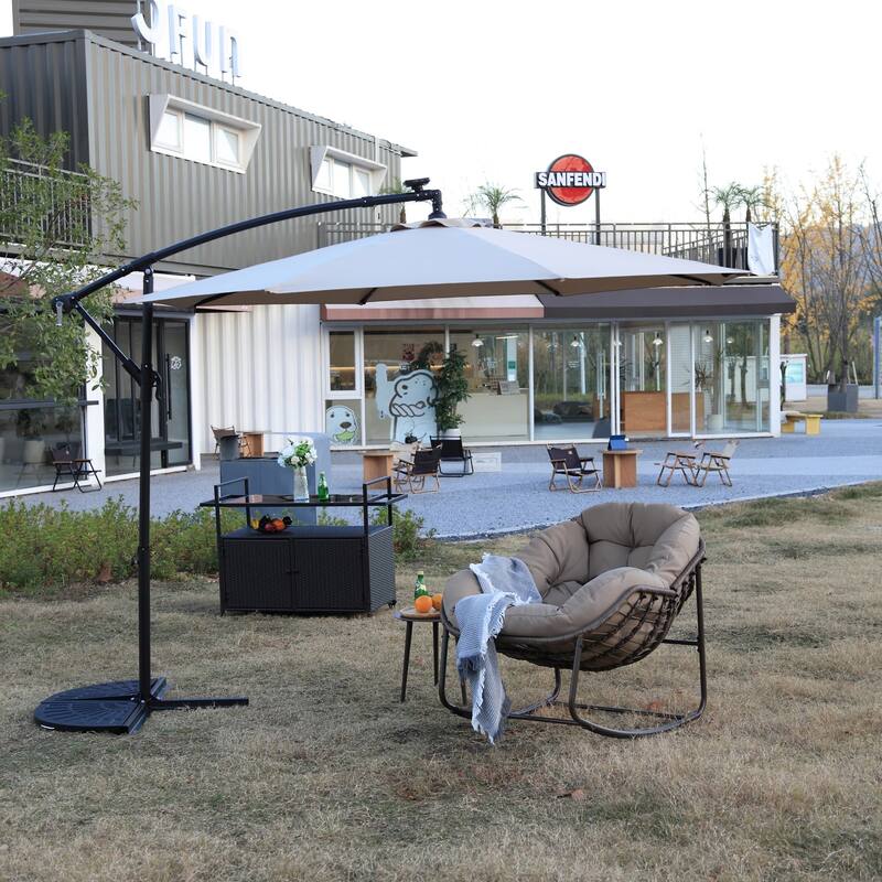 9.67 ft. Steel Market Outdoor Patio Umbrella with 40 lights, Solar LED Offset Hanging Umbrella (No Base)
