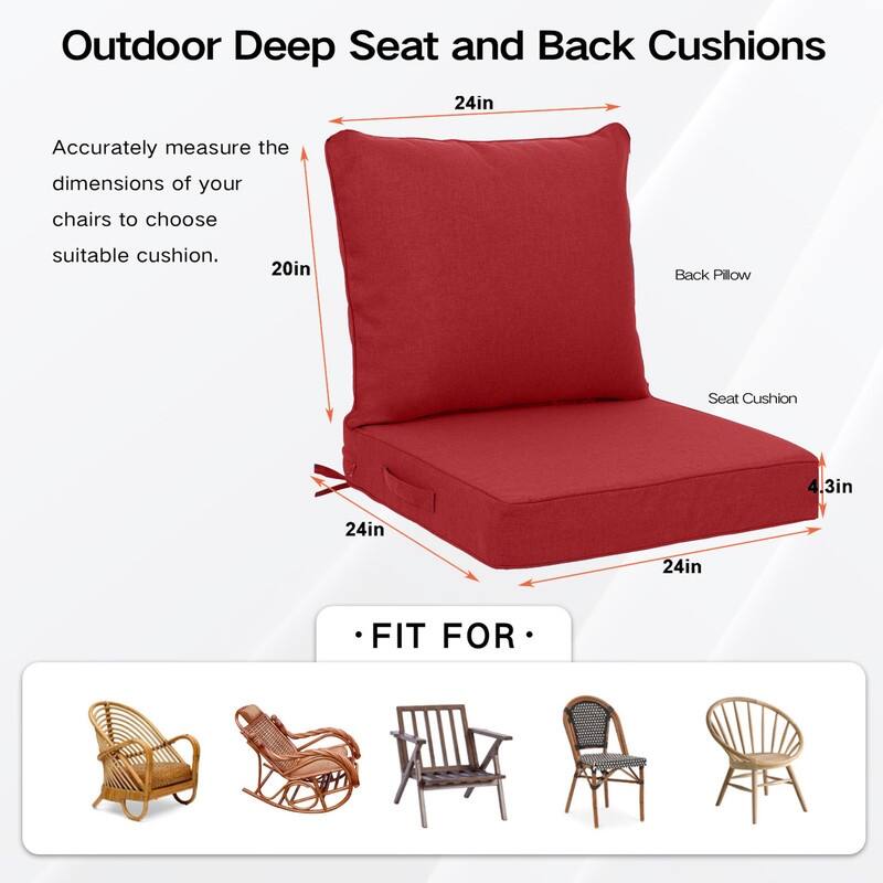 24x24 in Outdoor Deep Seat Cushion Set, Waterproof Fade Resistant, 4in Thickened Foam, Removable Cover, Adjustable Straps