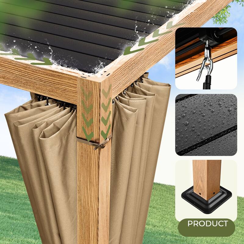 10 ft. x 10 ft. Aluminum Louvered Pergola with Adjustable Roof and Curtains