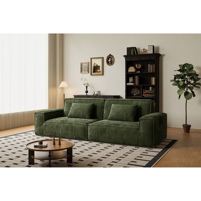 Anmytek Extra Large Modern Striped Fabric Green Sofa - Full Sponge High Rebound Vacuum Compressed