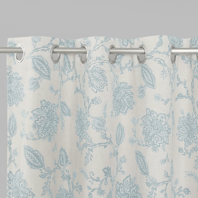DriftAway Freda Jacobean Floral Linen Blend Lined Blackout Back Tabs Window Curtains