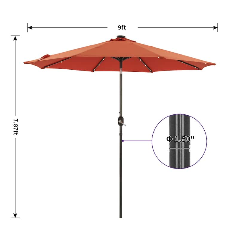 9 ft. Aluminum Market High Quality Solar LED Light Tilt Patio Beach Umbrella