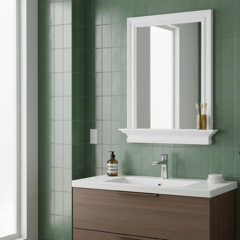 Teamson Home Bathroom Vanity Wall Mirror with Shelf, Shaker Style, Removable, Wood & Glass, 18x24in Storage Decor