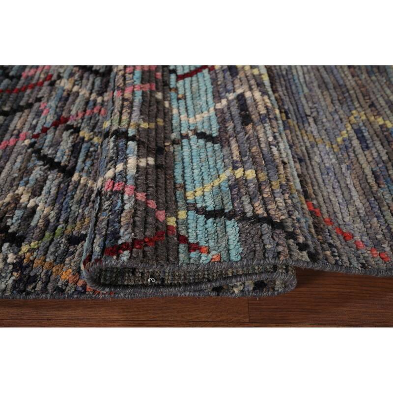 Stripe Moroccan Style Area Rug Hand-Knotted Abstract Wool Carpet - 5'0"x 9'4"