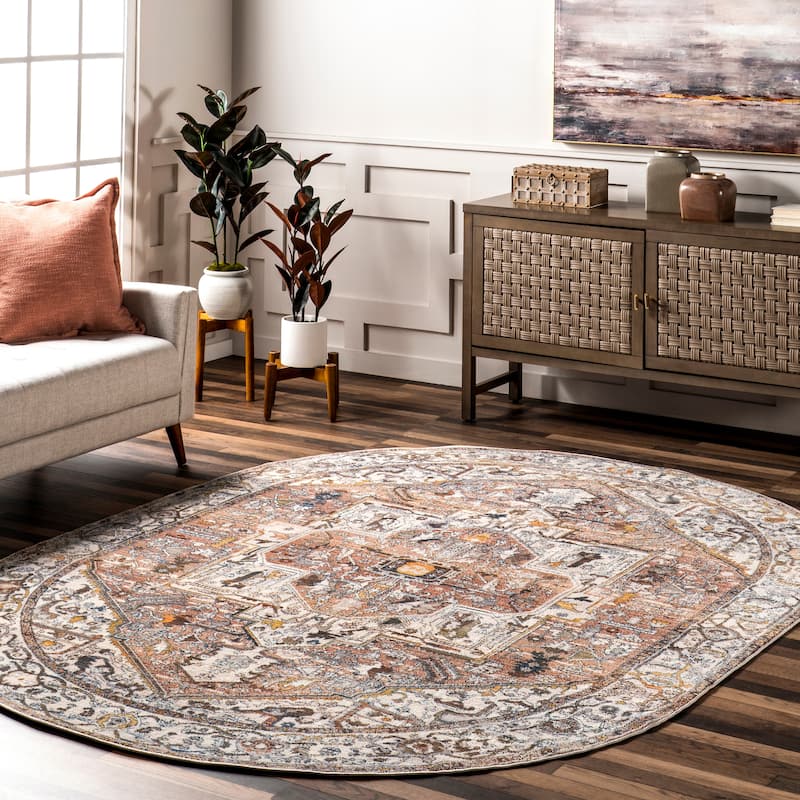 Nuloom Camila Faded Medallion Fringe Area Rug - 3' x 5' Oval - Light Brown - Runner