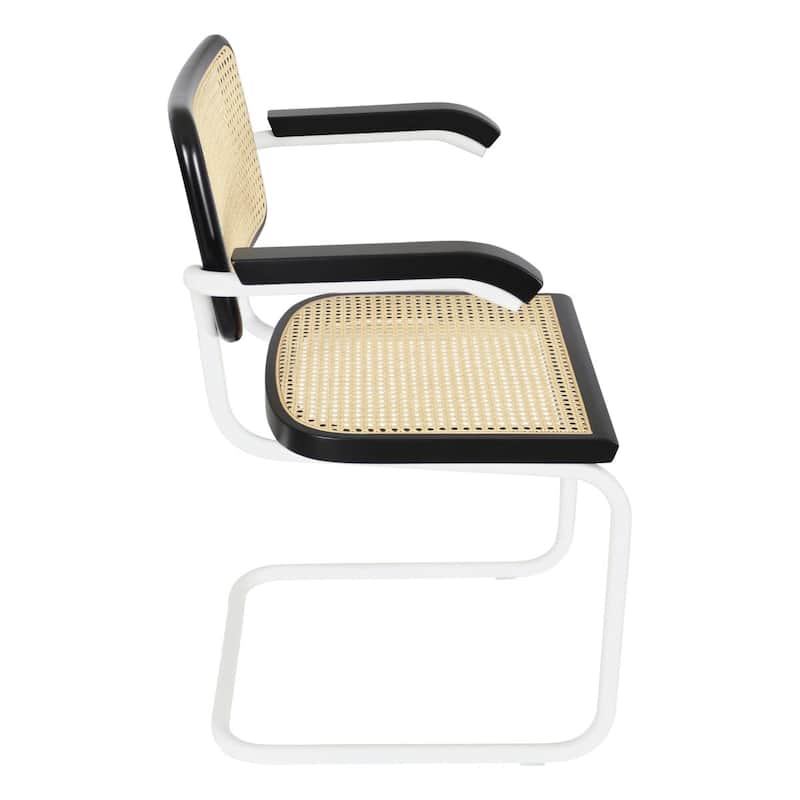 Breuer Chair Company Marcel Breuer Cesca Cane Cantilever Armchair Arm Chair w/ White Steel Frame (Various Wood & Cane Colors)