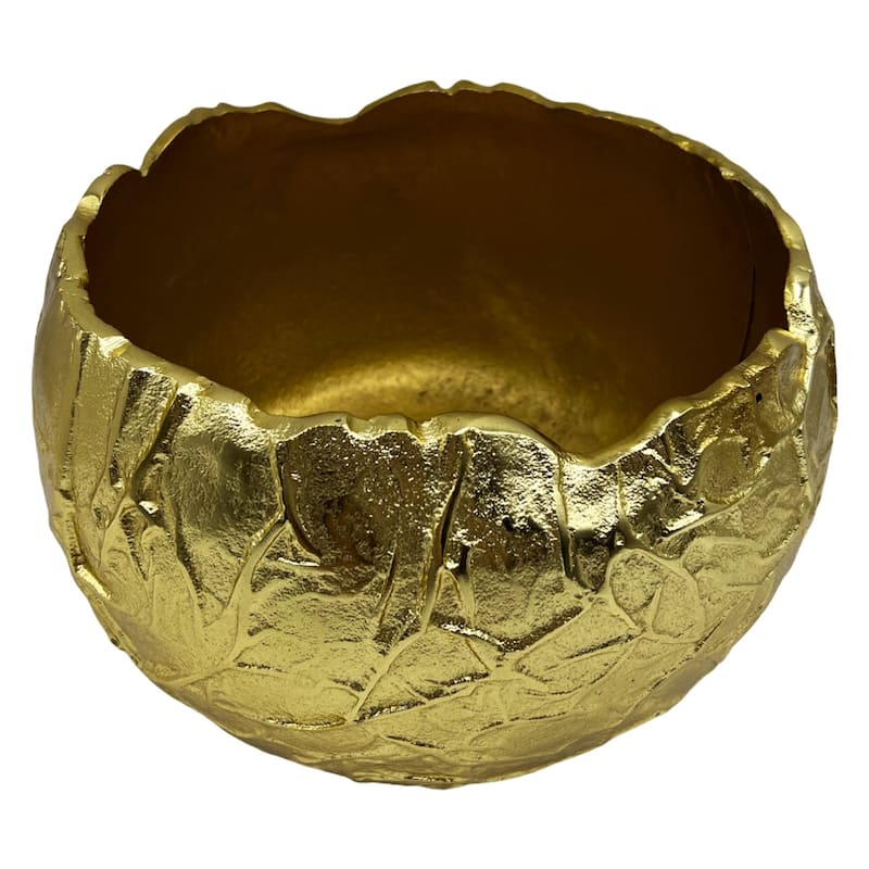 9 Inch Wide Decorative Handmade Aluminum Round Bowl in Gold - 9 x 8 x 6 in