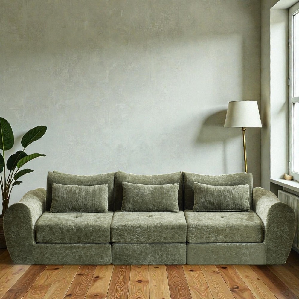 Modular Cloud Sofa, Convertible Folding Sofa Bed, 3-Seat Cushioned Sectional Couch for Living Room Bedroom