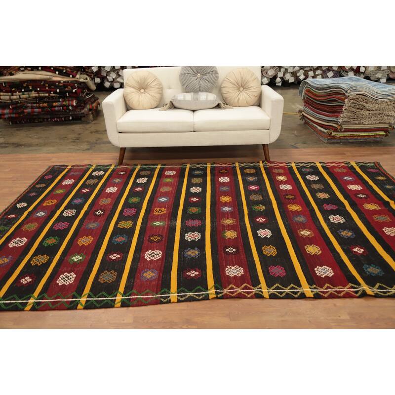 Hand Woven Oriental 100% Wool Carpet Southwestern Tribal Multi-Colored Kilim Area Rug - 10' 1'' X 6' 5''