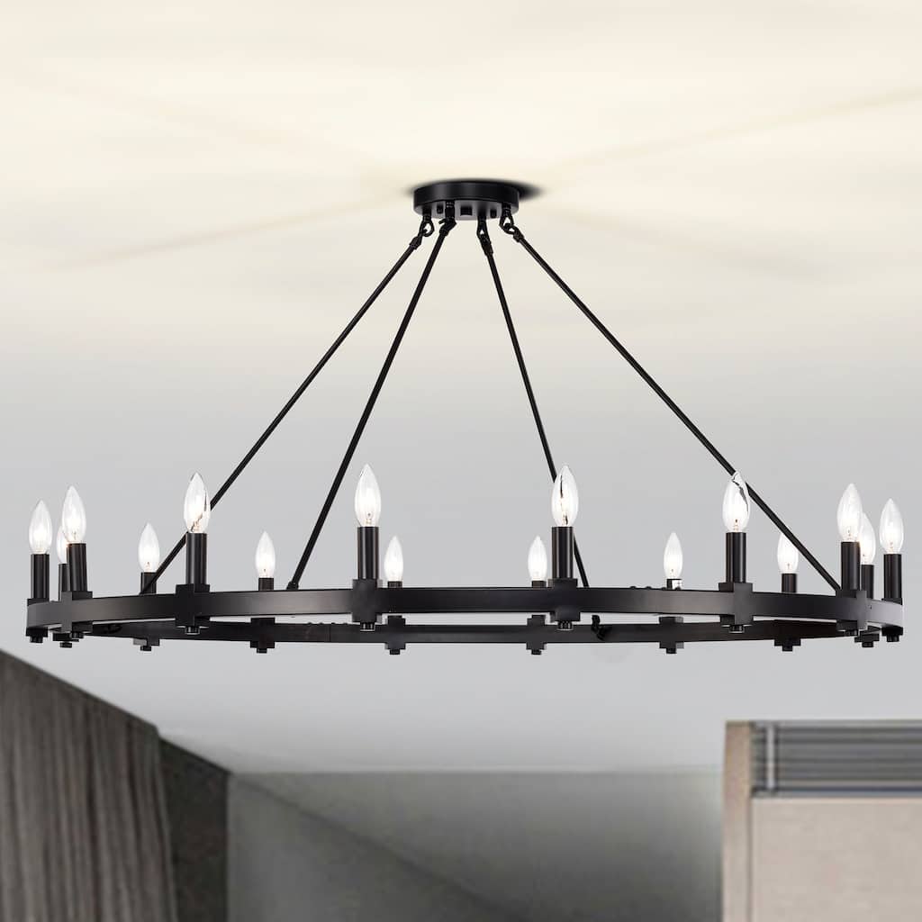 Elijah Matte Black 16-Light 47-Inch Round Wagon Wheel Chandelier