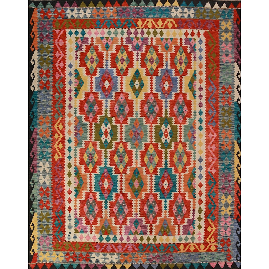 Kilim Oriental Rug Hand-Woven Multi-Color Wool Carpet - 8'3"x 9'7"