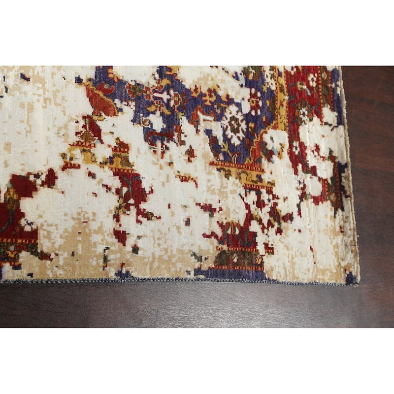 Wool/ Silk Vegetable Dye Distressed Oriental Tabriz Area Rug Handmade - 8'3" x 10'2"