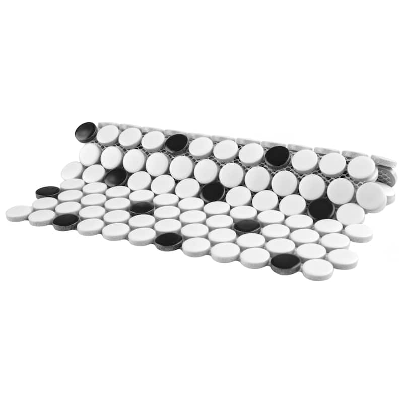 Merola Tile Metro Penny Matte White w/Black Dot 9-3/4" x 11-1/2" Porcelain Floor and Wall Tile