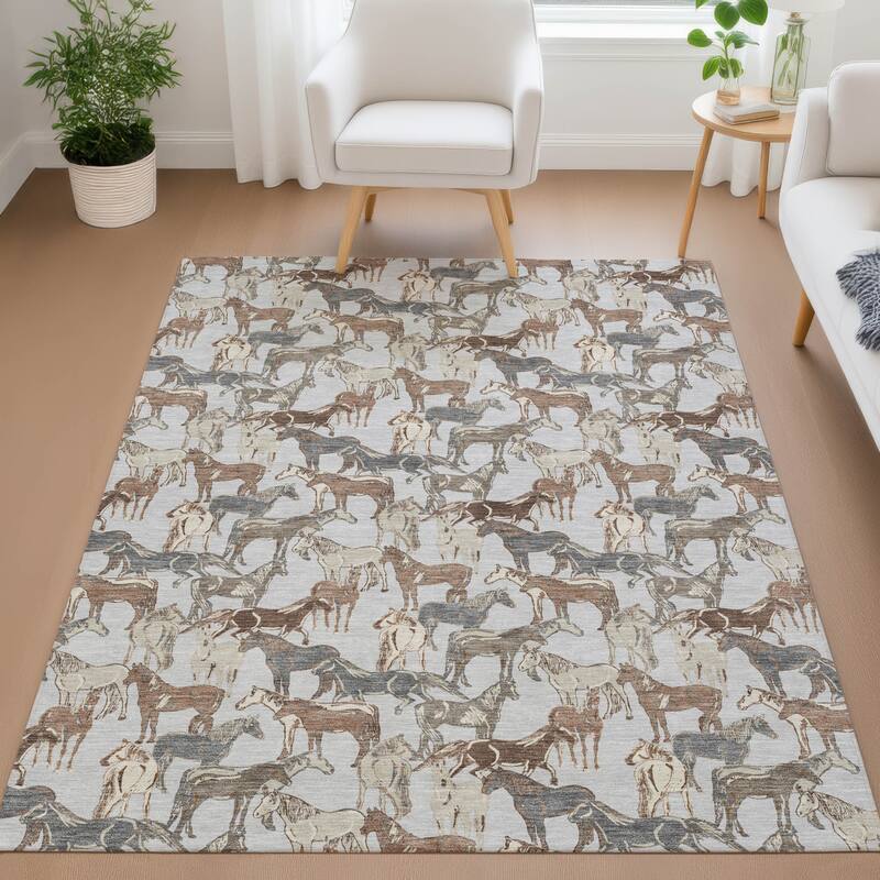 Machine Washable Indoor/ Outdoor Horse Herd Chantille Rug