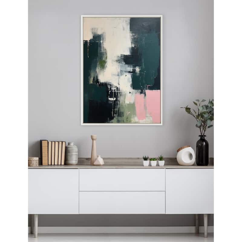 Kate and Laurel Sylvie Emerald Blush Framed Canvas by Amy Lighthall