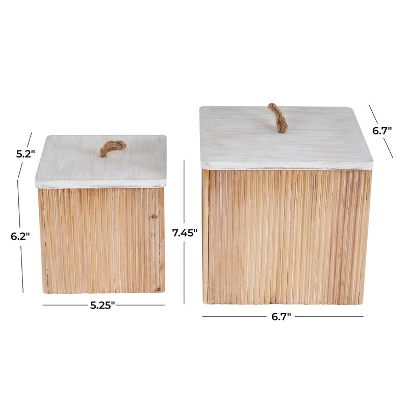 Brown or Cream Wooden Box with White Washed Wood Lids (Set of 2)