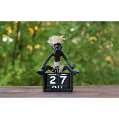Handmade Wooden Primitive Tribal Statue Calendar Removable Blocks Sculpture Tiki Bar Handcrafted Unique Gift Decor Figurine H