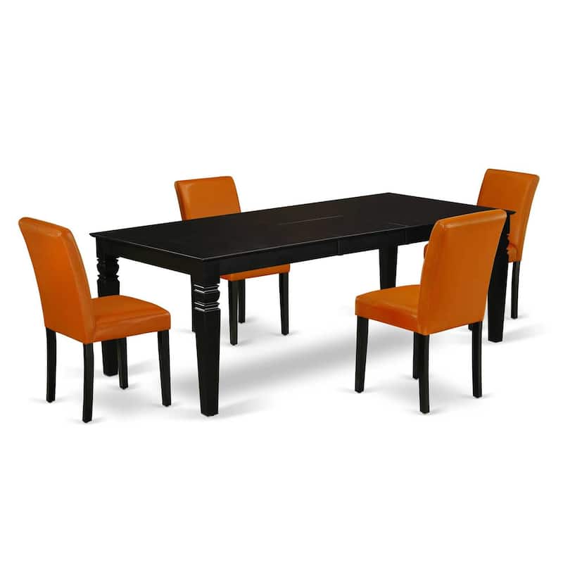 Rectangular Dining Table Set 5pc Gothic Glamour PU Leather Chairs Black Legs 66"x84"