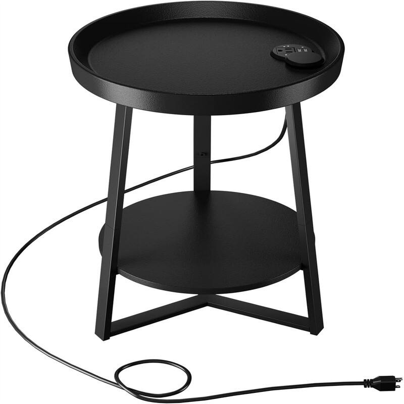 End Table with Charging Station - 15.7"D x 15.7"W x 23.6"H