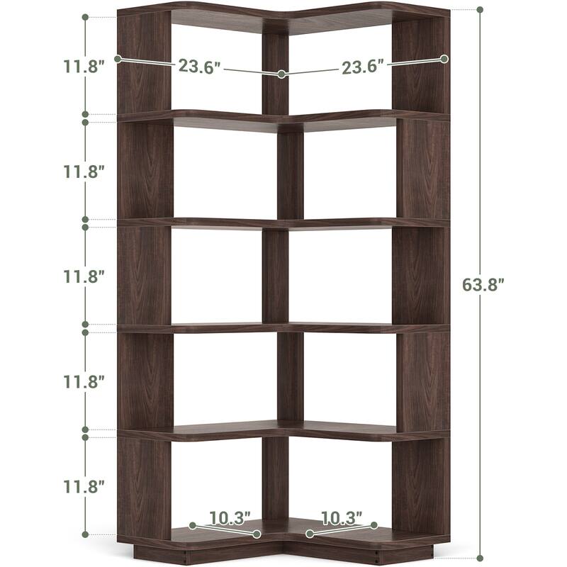 5-Tier Corner Space Shelving Bookshelves, Freestanding Display Storage Shelving