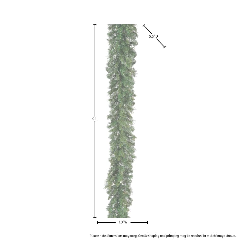 New Zealand Pine Garland 10"X9' 220 Branch Tips - Natural Green - 10"W x 9'L