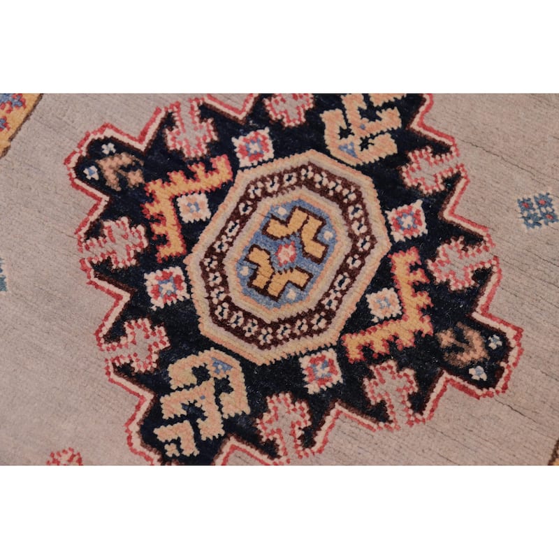 Tribal Kazak Mollie Gray/Beige Wool Runner - 2'11'' x 16'10''