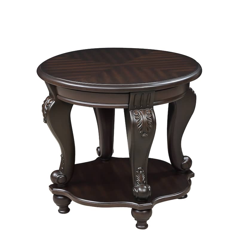 American Style Table Sets of 3, Coffee Table & End Tables Set with Beautiful Floral Carvings, Lower Shelf and Antiqued Finish