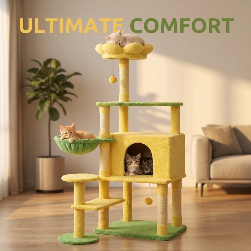 Flower Cat Tree With Large Condo Removable Flower Cushion And Hammock